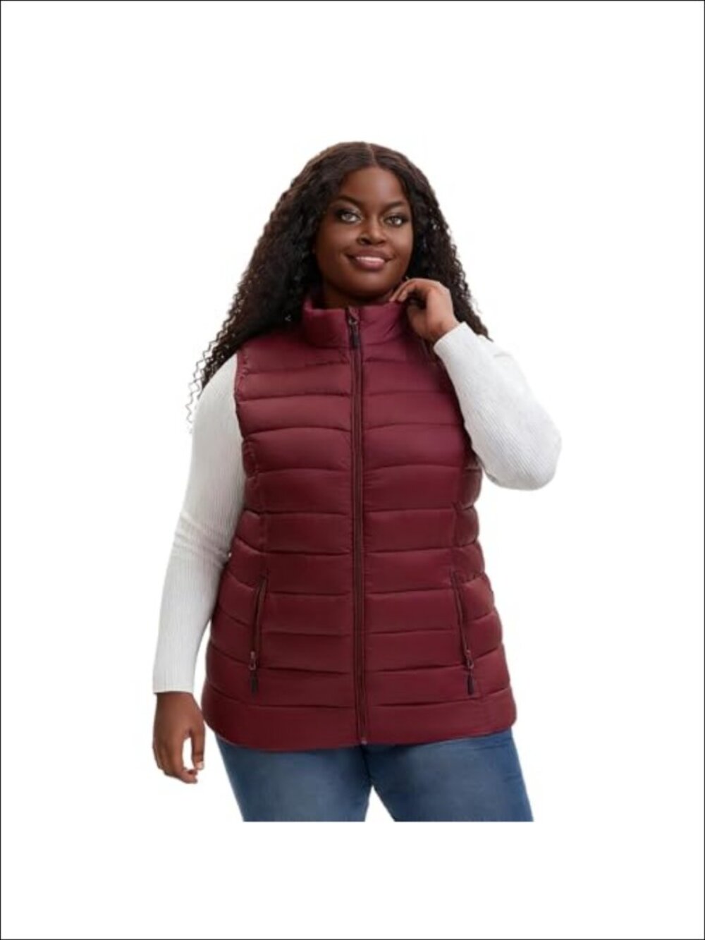 Plus Size Packable Puffer Vest Quilted Stand Collar Zip Pockets